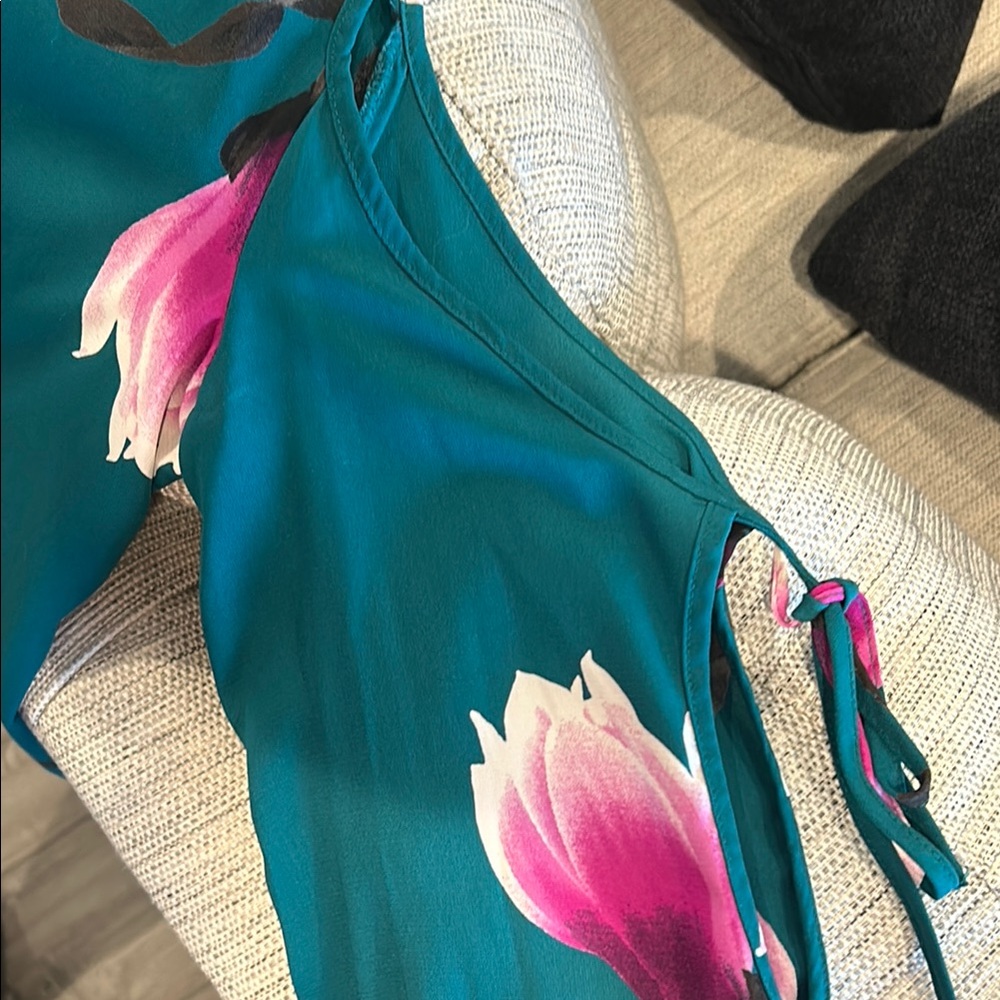 Floral Cold Shoulder Top - Teal and Pink - Picture 4 of 4